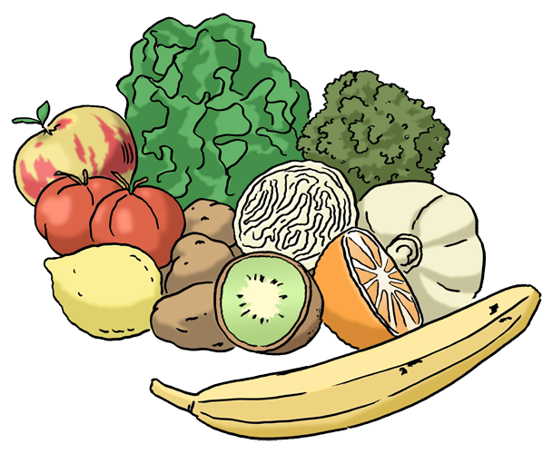 Das ist ein Bild von Obst und Gemüse.