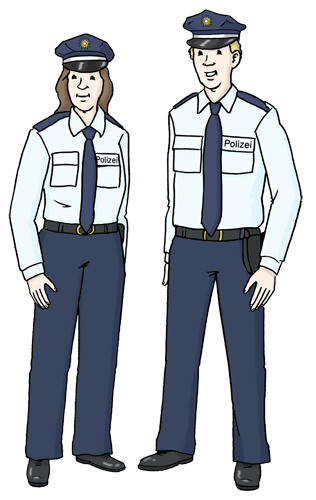Das ist ein Bild von einem Polizisten und einer Polizistin.
